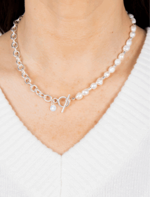 Brittany Necklace - Silver Plated/Baroque Pearl