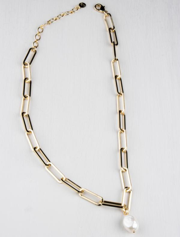 Hudson Pearl Paperlink Necklace - *Lucky Last* - Gold Plated - Image 2