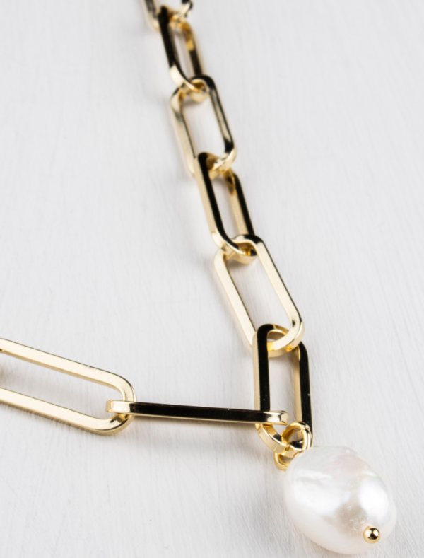 Hudson Pearl Paperlink Necklace - *Lucky Last* - Gold Plated - Image 3