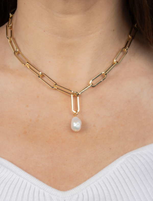 Hudson Pearl Paperlink Necklace - *Lucky Last* - Gold Plated