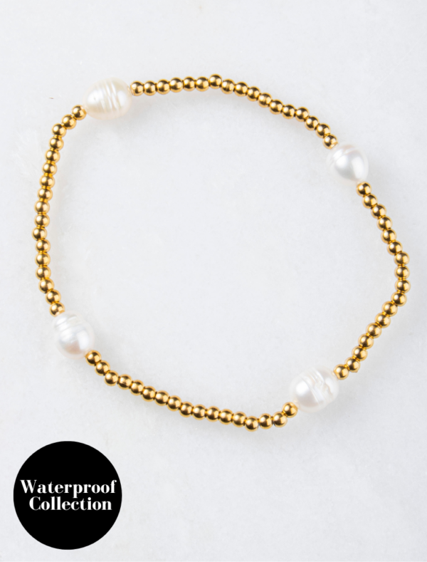 Emma Stretch Waterproof Bracelet - *Sample Sale* - 18k Gold Plated Stainless Steel/Pearl