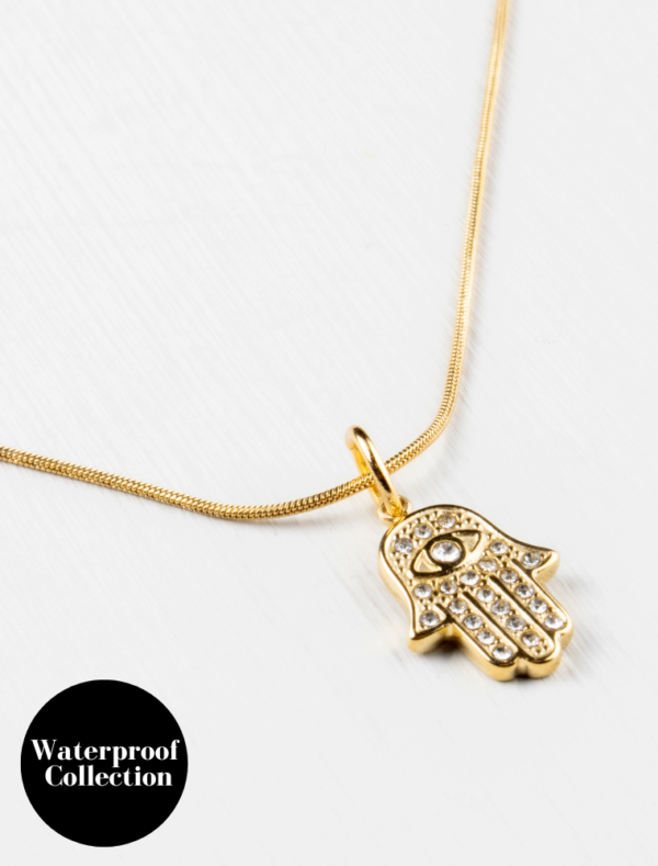 Hamsa Charm Waterproof Snake Chain Necklace - 18k Gold Plated Stainless Steel
