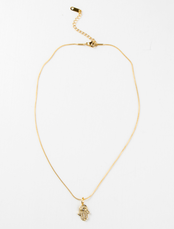 Hamsa Charm Waterproof Snake Chain Necklace - 18k Gold Plated Stainless Steel - Image 5