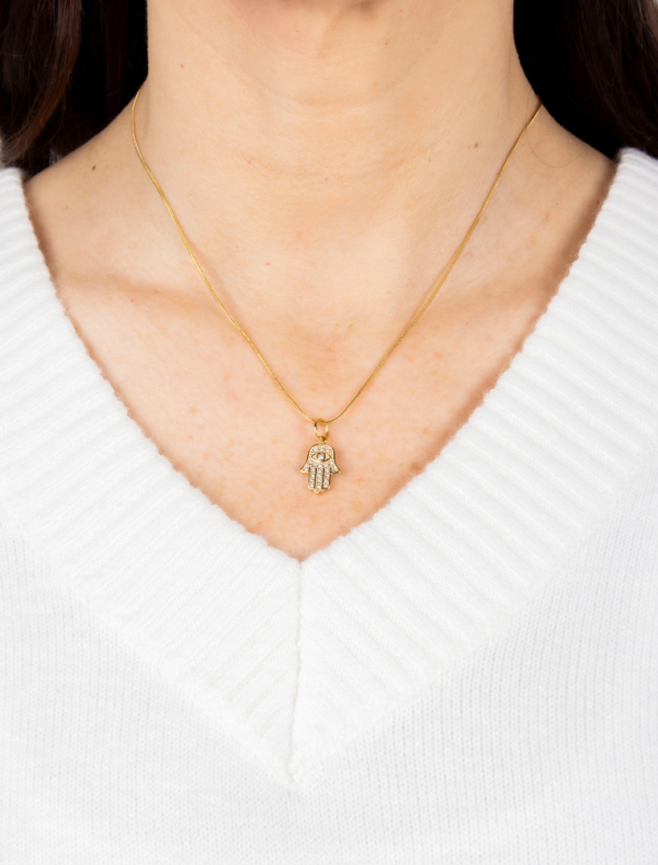 Hamsa Charm Waterproof Snake Chain Necklace - 18k Gold Plated Stainless Steel - Image 2