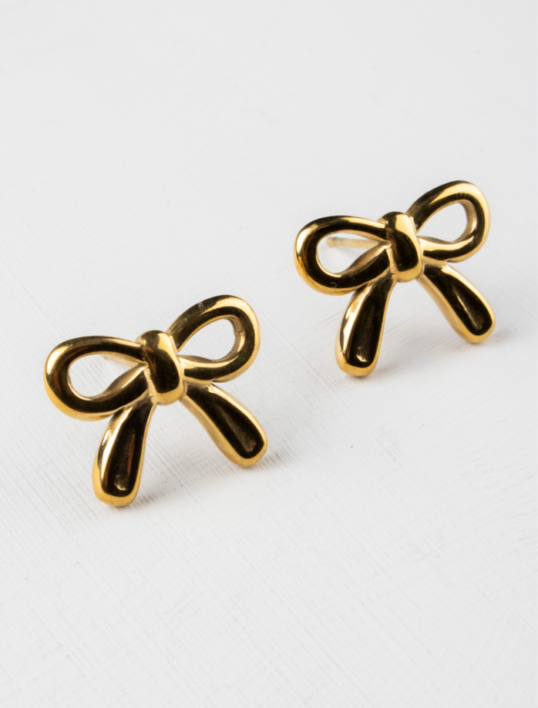 Hettie Waterproof Bow Studs - 18k Gold Plated Stainless Steel - Image 3