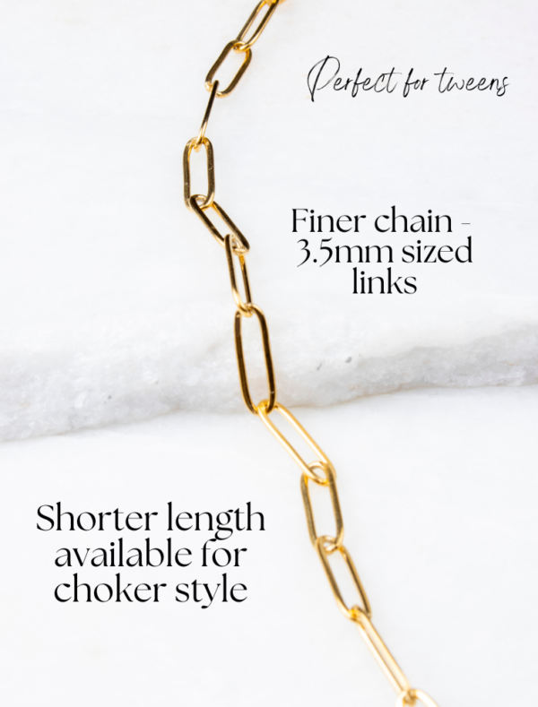 Create Your Own Waterproof Paperlink *Dainty/Shorter* Charm Necklace – 3.5mm Size PaperLink - 18k Gold Plated Stainless Steel - Image 5