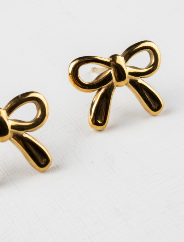 Hettie Waterproof Bow Studs - 18k Gold Plated Stainless Steel - Image 4