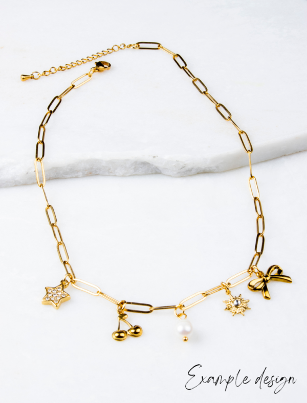 Create Your Own Waterproof Paperlink *Dainty/Shorter* Charm Necklace – 3.5mm Size PaperLink - 18k Gold Plated Stainless Steel - Image 3