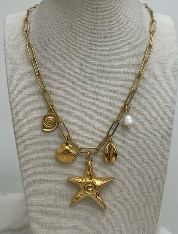 Waterproof Summer Beach Theme Paperlink Charm Necklace - 18k Gold Plated Stainless Steel - Image 3