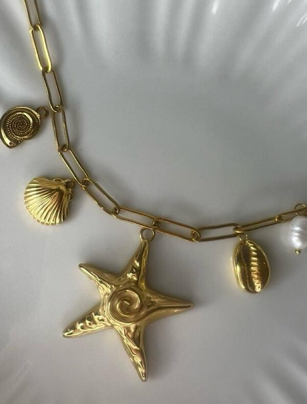 Waterproof Summer Beach Theme Paperlink Charm Necklace - 18k Gold Plated Stainless Steel - Image 2