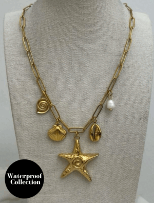 Waterproof Summer Beach Theme Paperlink Charm Necklace - 18k Gold Plated Stainless Steel