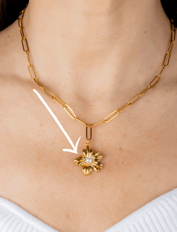 Large Flower Pearl Charm - 75 -  18k Gold Plated Stainless Steel - Image 2