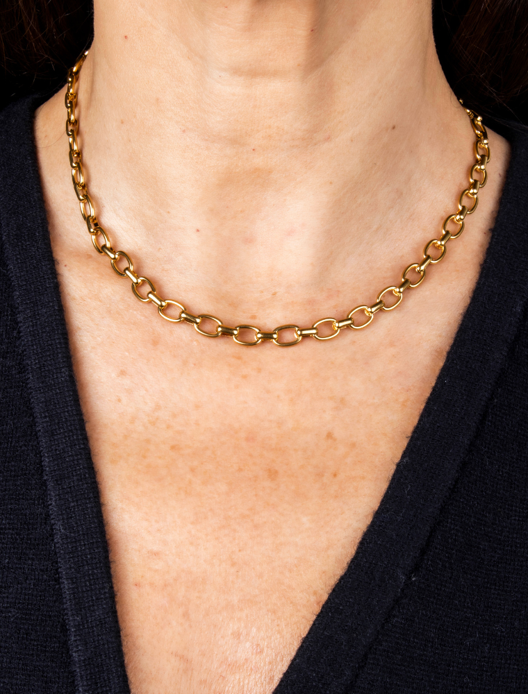 Flat Oval Chain for ‘Create Your Own’ Charm Necklace - 18k Gold Plated Stainless Steel - Image 4