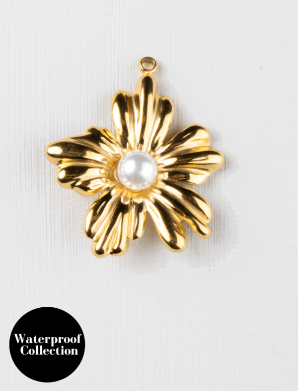 Large Flower Pearl Charm - 75 -  18k Gold Plated Stainless Steel
