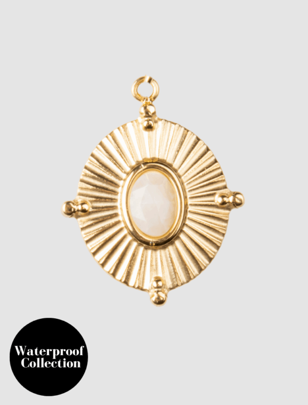 Moonstone Disc Charm - 105 - 18k Gold Plated Stainless Steel