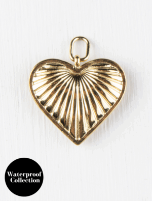 Large Ridged Solid Heart Charm - 58 - 18k Gold Plated Stainless Steel