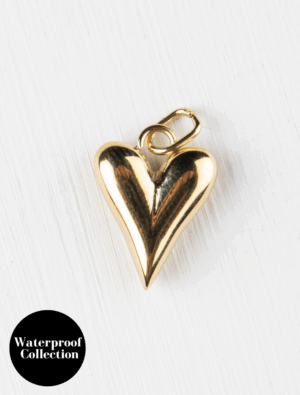 Medium Long Puffed Heart Charm - 57 - 18k Gold Plated Stainless Steel