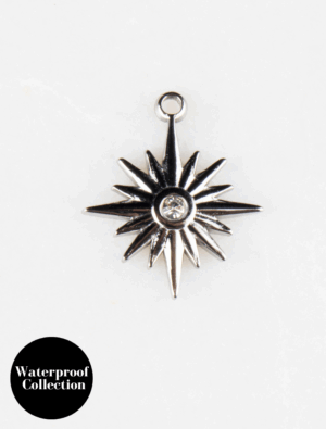 Large Detailed Crystal Starburst Charm - 51 - Silver/Stainless Steel