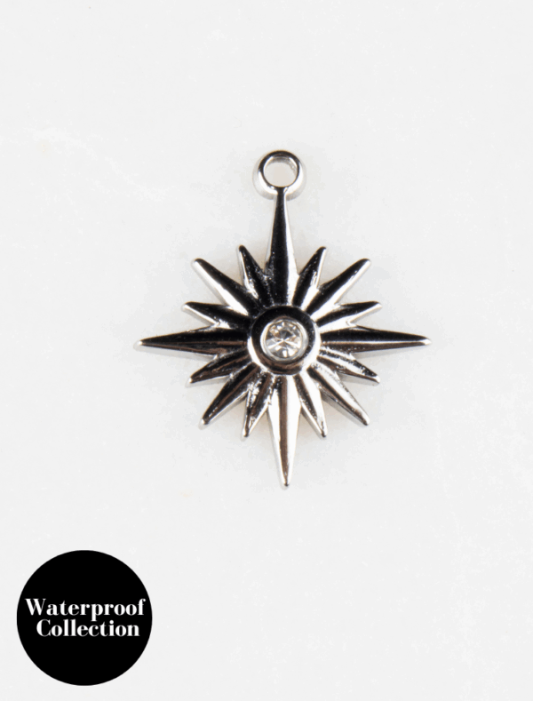 Large Detailed Crystal Starburst Charm - 51 - Silver/Stainless Steel
