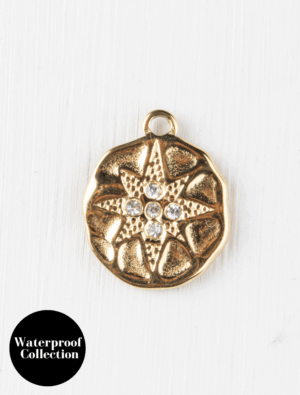 Medium Starburst Hammered Tag Charm - 56 - 18k Gold Plated Stainless Steel