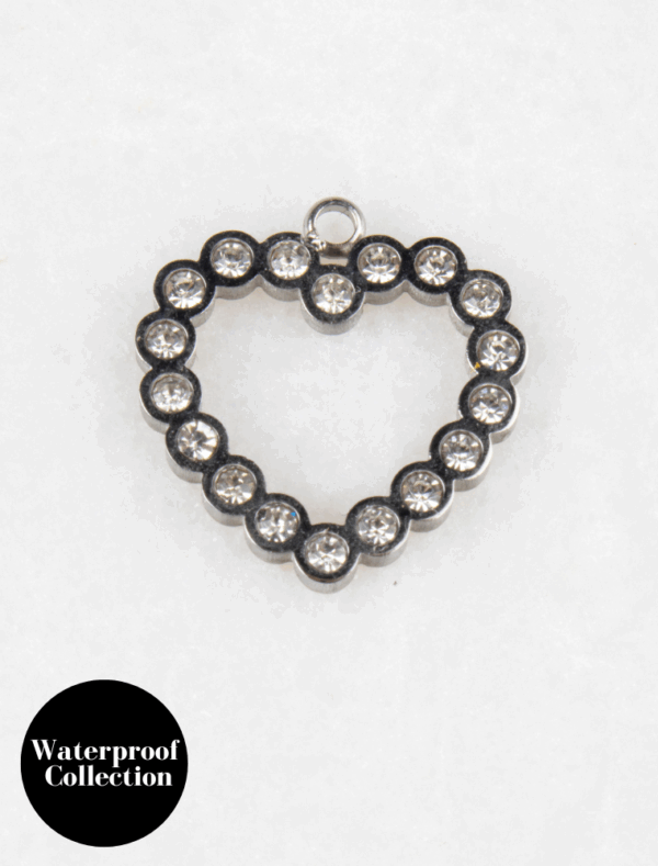 Large Cut Out Crystal Heart Charm - 48 - Silver/Stainless Steel