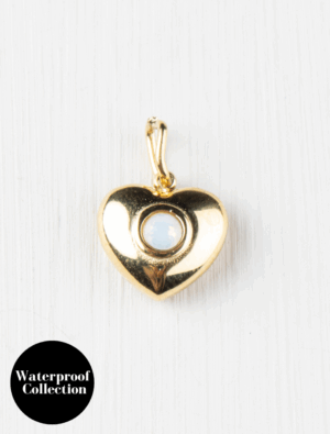 Small Heart Charm With Opal Stone - 59 - 18k Gold Plated Stainless Steel
