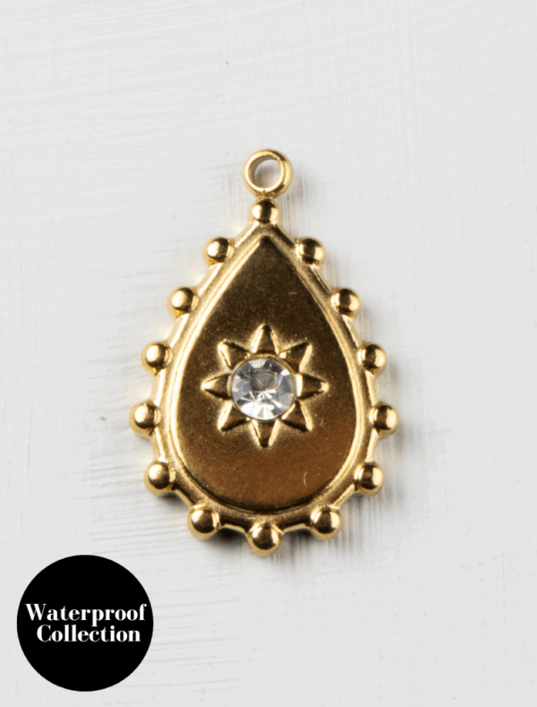Crystal Bobble Edge Teardrop Charm - 80 - 18k Gold Plated Stainless Steel