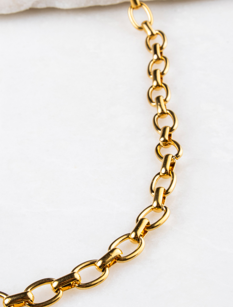 Flat Oval Chain for ‘Create Your Own’ Charm Necklace - 18k Gold Plated Stainless Steel - Image 3
