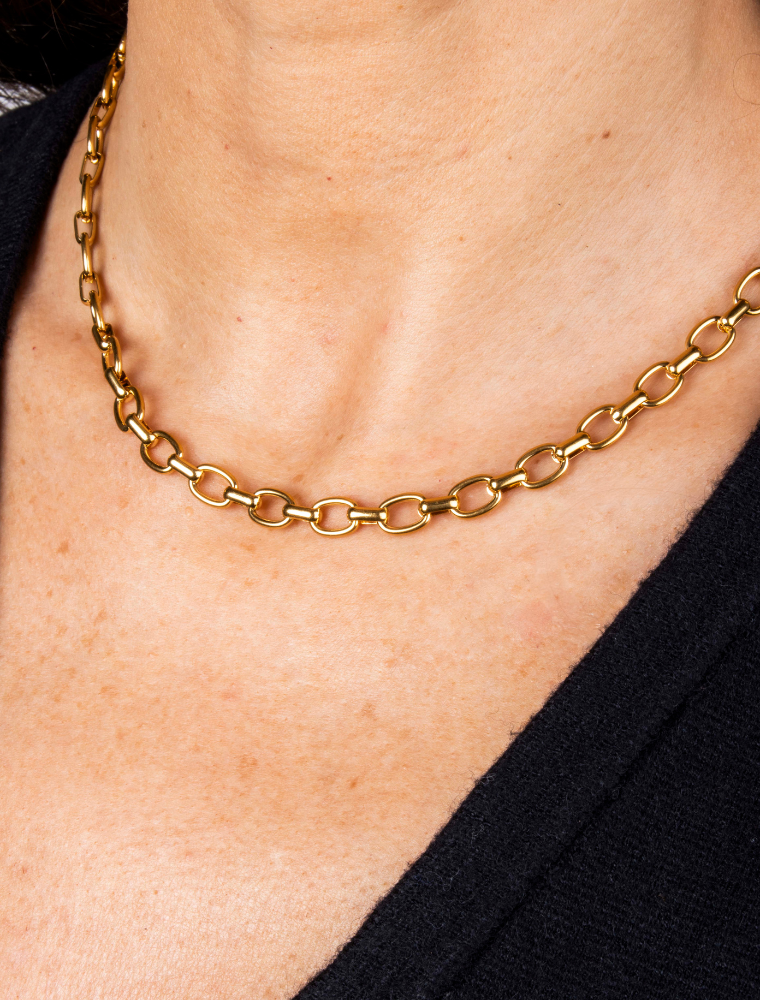 Flat Oval Chain for ‘Create Your Own’ Charm Necklace - 18k Gold Plated Stainless Steel - Image 2