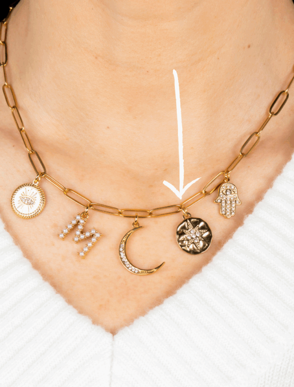 Medium Starburst Hammered Tag Charm - 56 - 18k Gold Plated Stainless Steel - Image 2