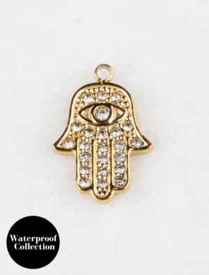 Medium Crystal Hamsa Charm - 41 - 18k Gold Plated Stainless Steel