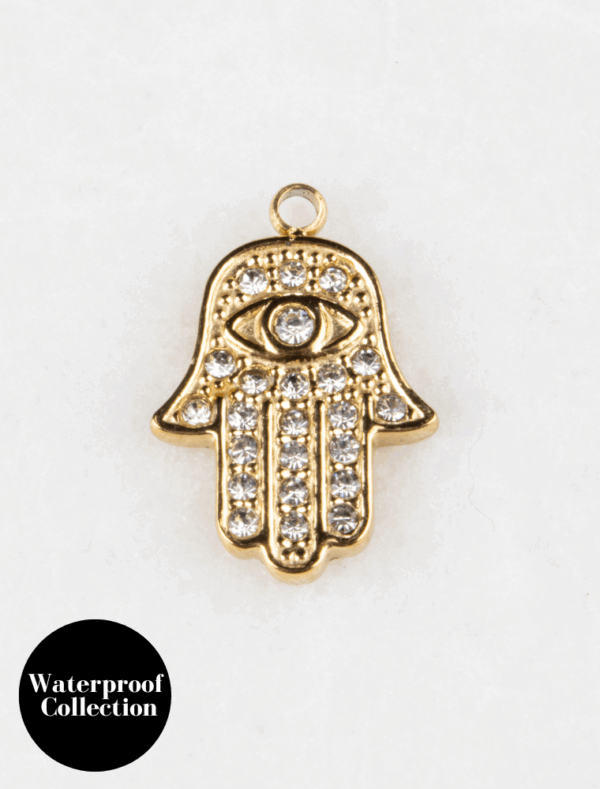 Medium Crystal Hamsa Charm - 41 - 18k Gold Plated Stainless Steel