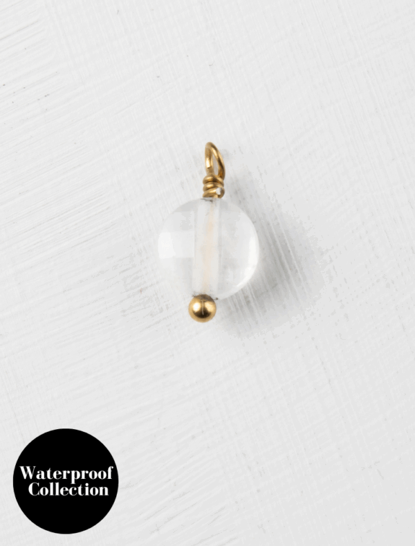 Small White Gem Charm - 32 -  18k Gold Plated Stainless Steel