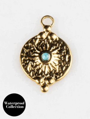 Large Turquoise Gem Disc Charm - 16 - 18k Gold Plated Stainless Steel