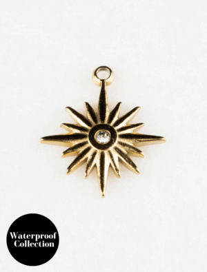 Large Detailed Crystal Starburst - 50 - 18k Gold Plated Stainless Steel