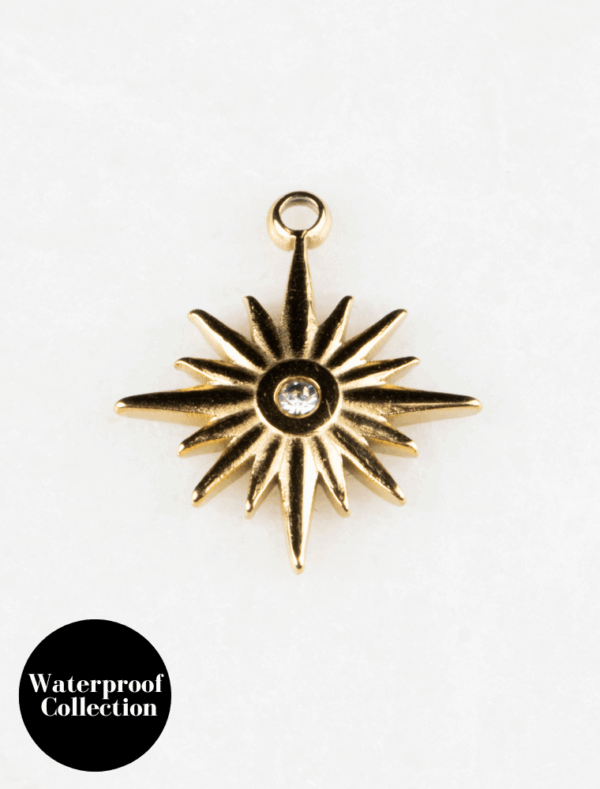 Large Detailed Crystal Starburst - 50 - 18k Gold Plated Stainless Steel