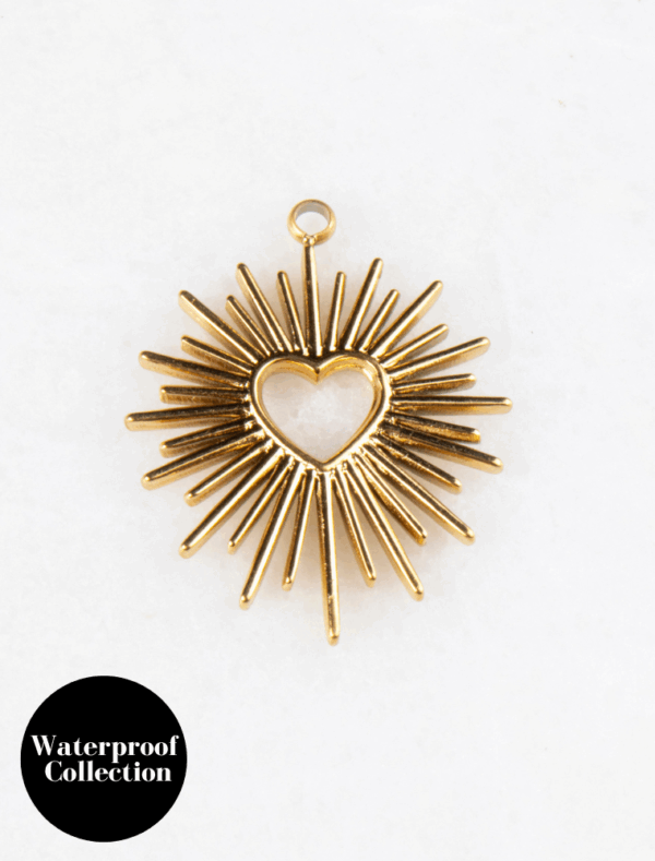 Large Heartburst Charm - 20 - 18k Gold Plated Stainless Steel