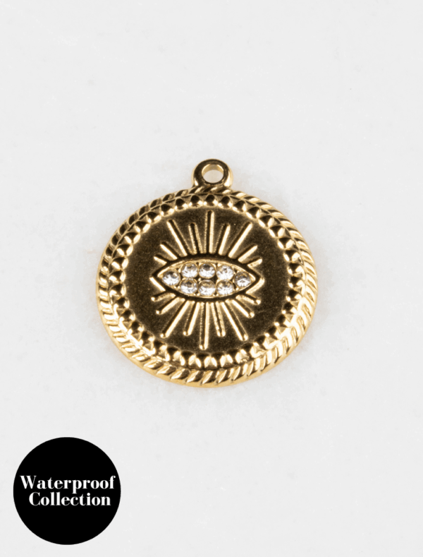 Evil Eye Disc Charm - 53 - 18k Gold Plated Stainless Steel