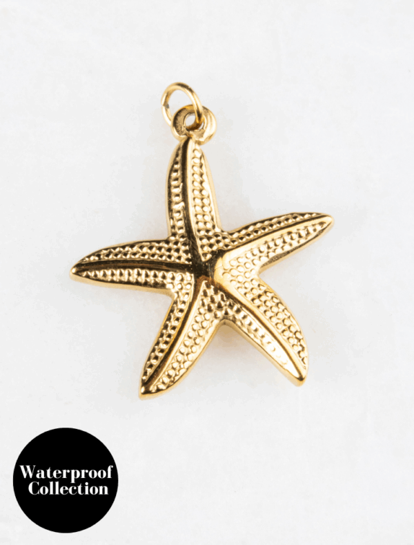 Large Hammered Starfish Charm - 1 - 18k Gold Plated Stainless Steel