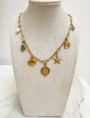 Laura Summers Waterproof Summer Charm Necklace-18k Gold Plated Stainless Steel.