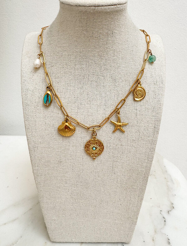 Laura Summers Waterproof Summer Charm Necklace-18k Gold Plated Stainless Steel.