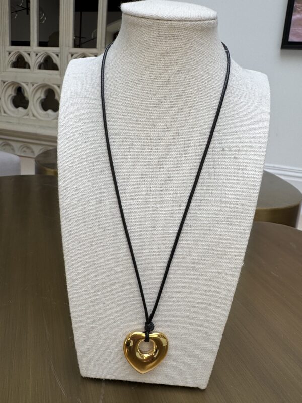 Sample Sale number 24-Cord adjustable necklace with gold heart charm.