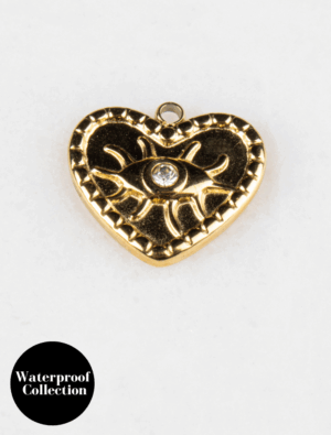 Evil Eye Heart Charm - 35 - 18k Gold Plated Stainless Steel