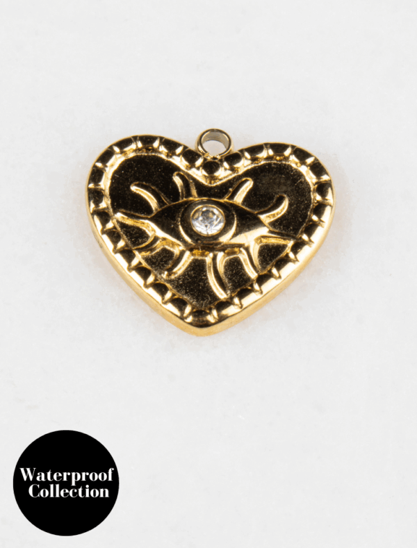 Evil Eye Heart Charm - 35 - 18k Gold Plated Stainless Steel