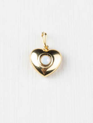 Small heart charm with opal stone-59-18k Gold Plated Stainless Steel.