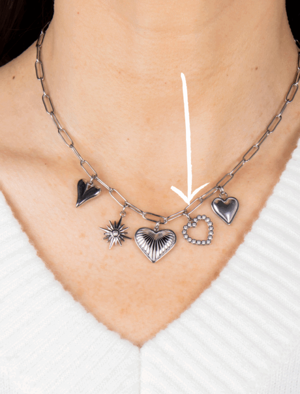 Large Cut Out Crystal Heart Charm - 48 - Silver/Stainless Steel - Image 2