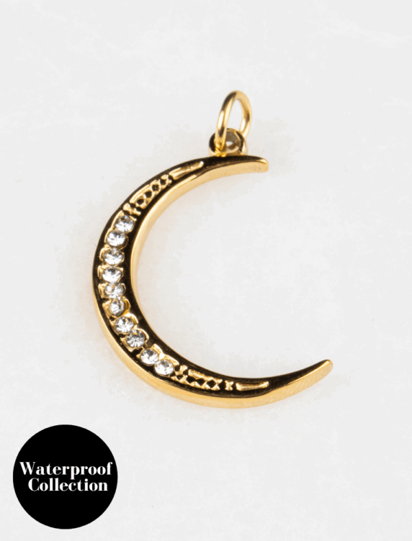 Large Diamante Moon Charm - 48 - 18k Gold Plated Stainless Steel