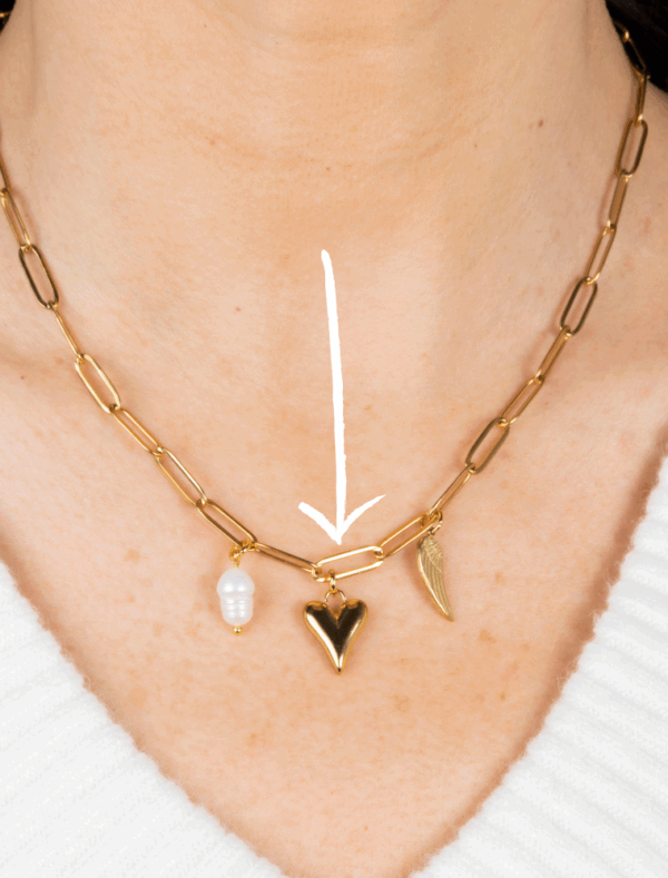Medium Long Puffed Heart Charm - 57 - 18k Gold Plated Stainless Steel - Image 2