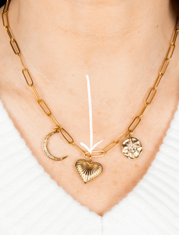 Large Ridged Solid Heart Charm - 58 - 18k Gold Plated Stainless Steel - Image 2