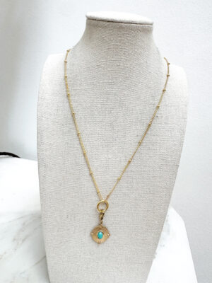 Harriet Ball Chain Removable Turquoise Charm - 18k Gold Plated Stainless Steel